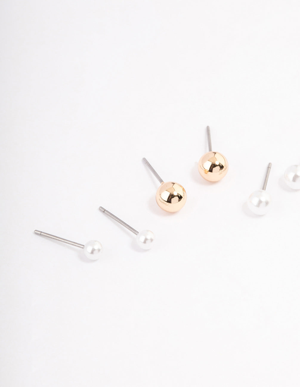 Gold Pearl & Ball Stud Earrings 4-Pack