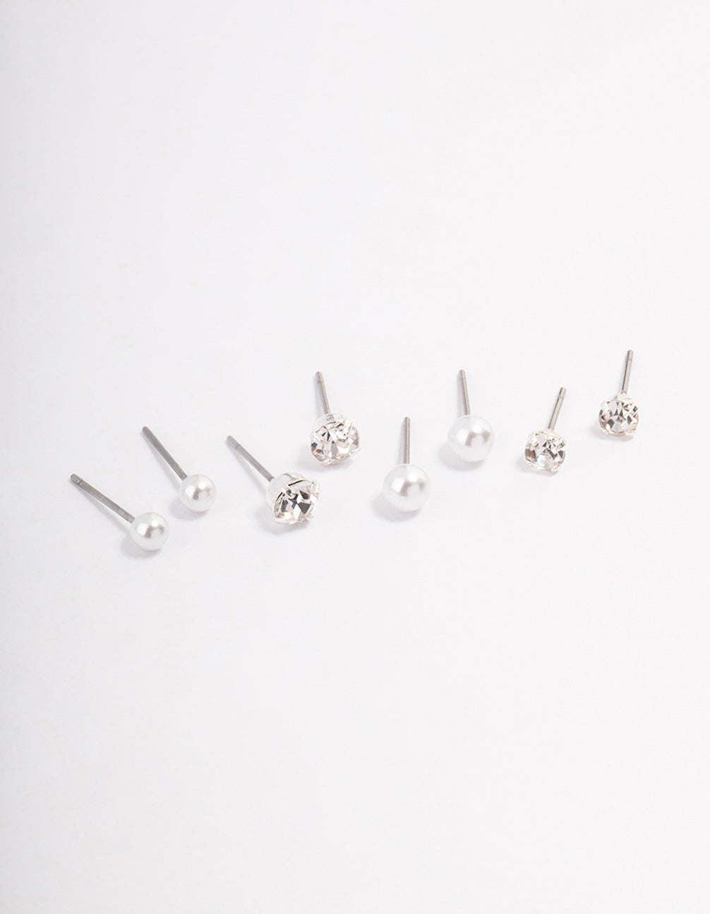 Silver Pearl & Diamante Stud Earrings 4-Pack