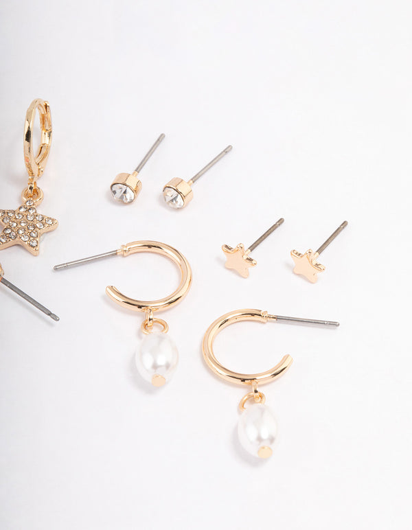 Gold Star & Heart Core Earrings 6-Pack