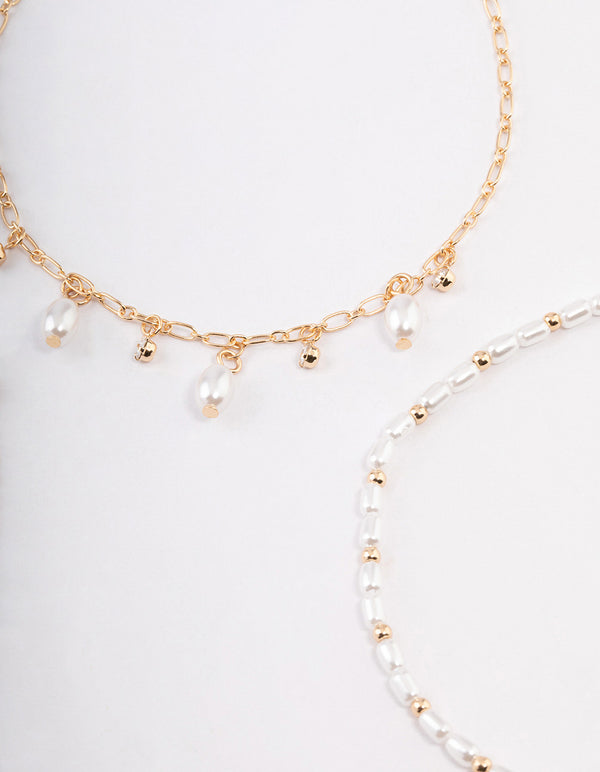 Gold Station Pearl & Diamante Anklet Pack