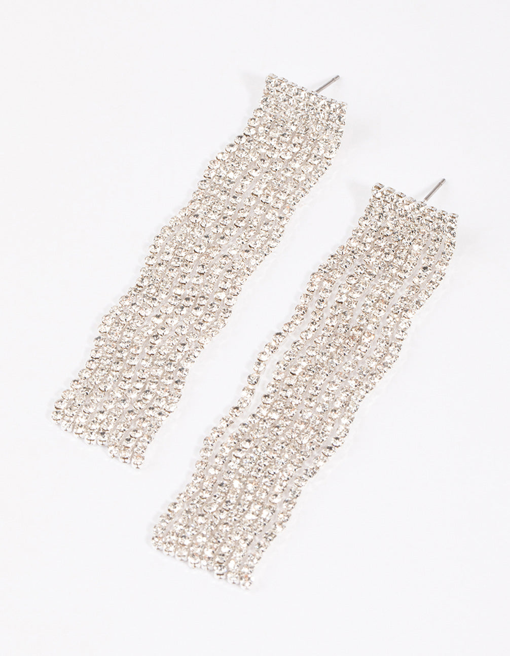 Silver Diamante Wave Statement Drop Earrings