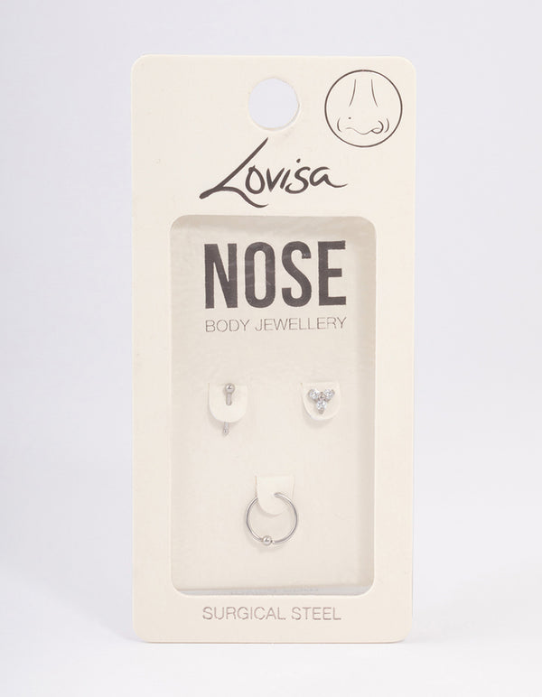 Surgical Steel Cubic Zirconia Flower Nose Ring Pack