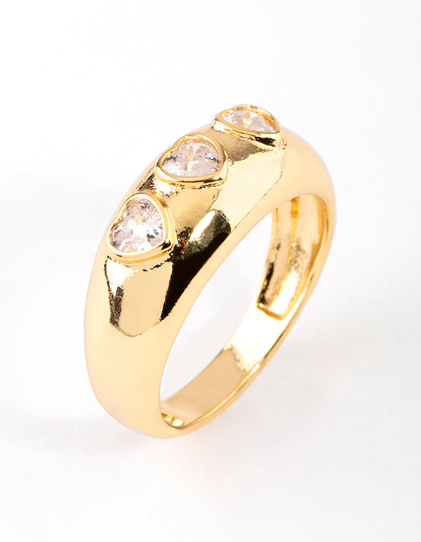 Gold Plated Triple Heart Cubic Zirconia Ring