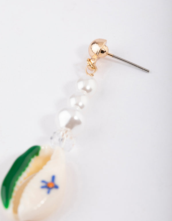 Green Flower Shell Pearl Drop Earrings