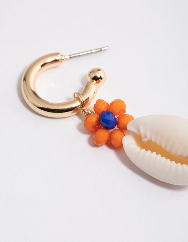 Gold Flower Shell Hoop Earrings