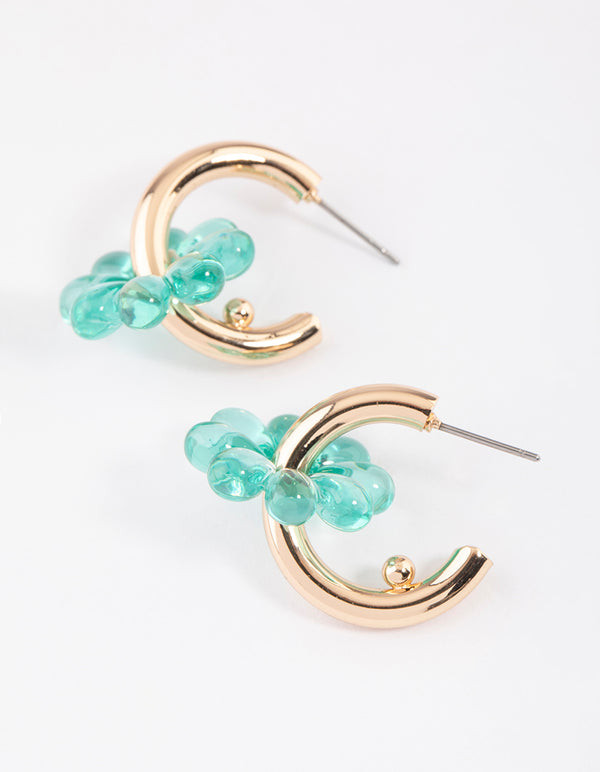 Green Plastic Flower Hoop Earrings