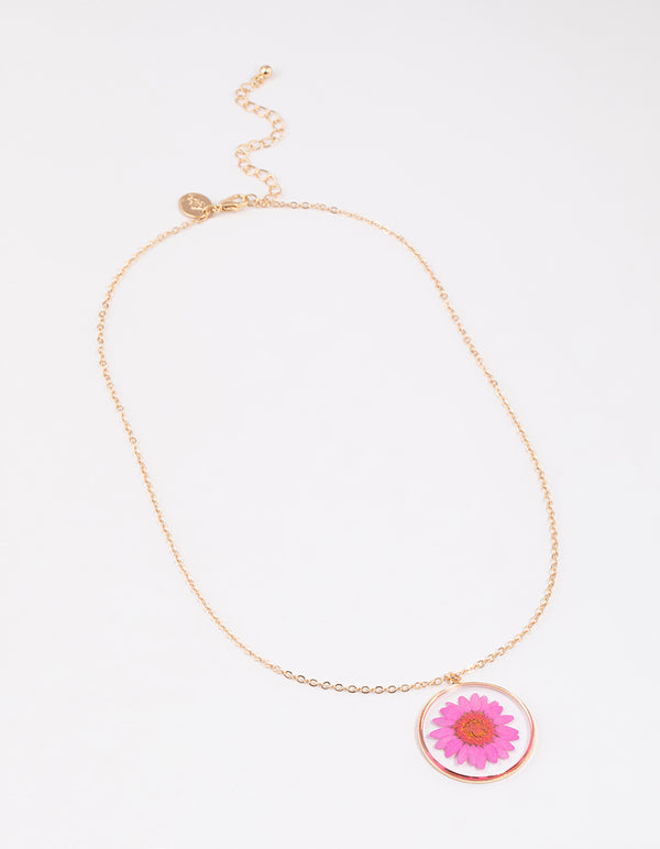 Pink Trapped Flower Pendant Necklace