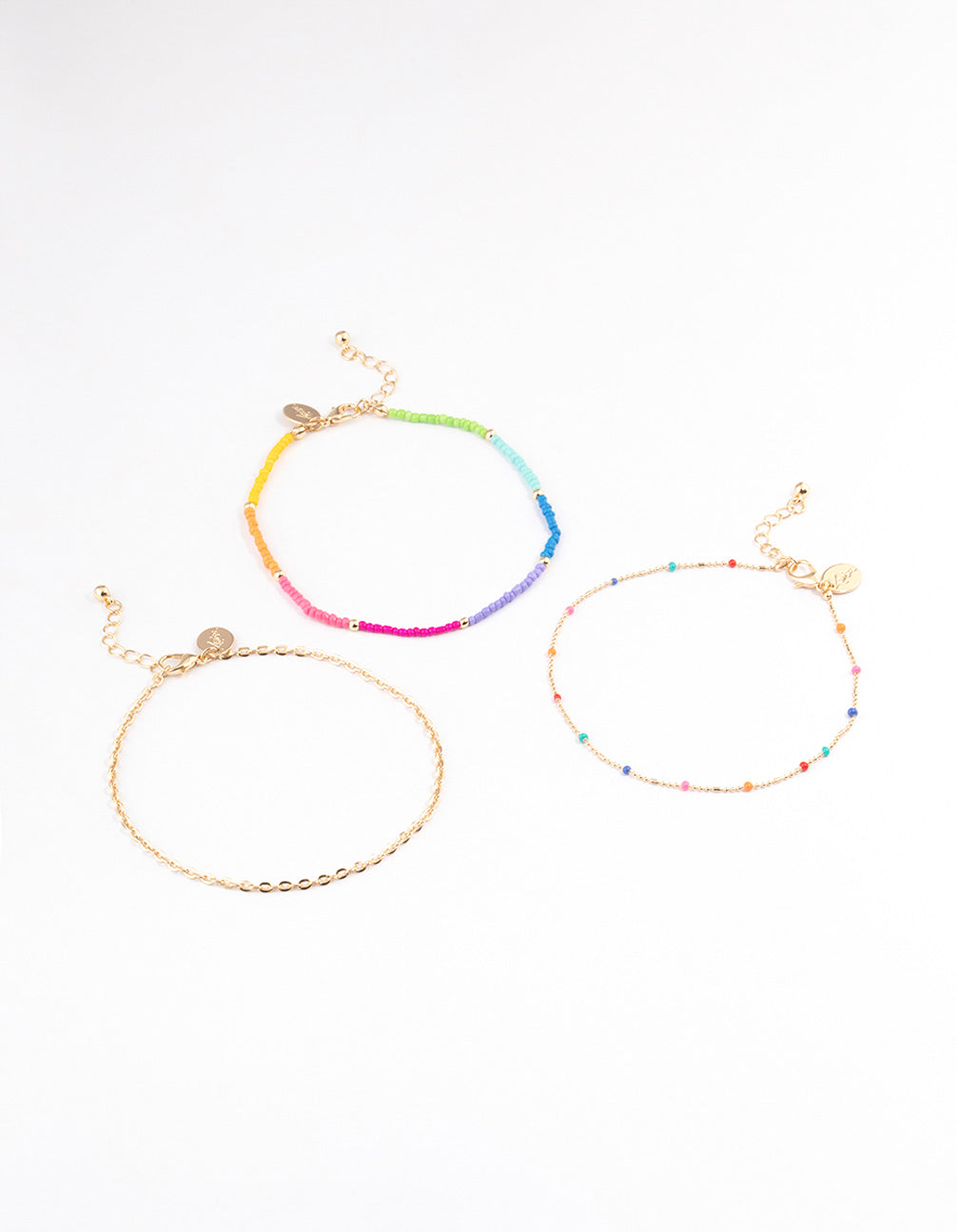 Gold Tiny Beaded Anklet Pack