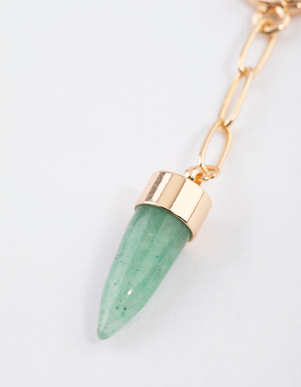 Gold Green Aventurine Chain Pointy Dome Earrings