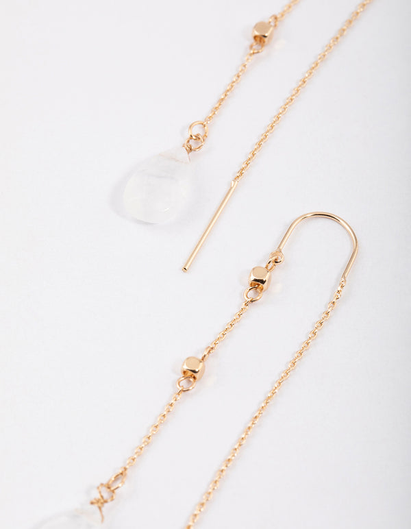 Gold Clear Quartz Threaded Chain Earrings