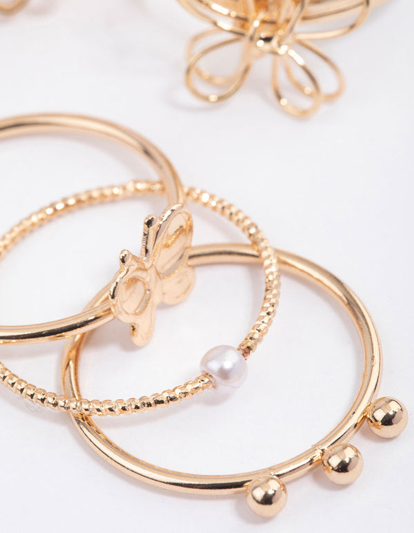 Gold Wire Flower & Butterfly Ring Pack