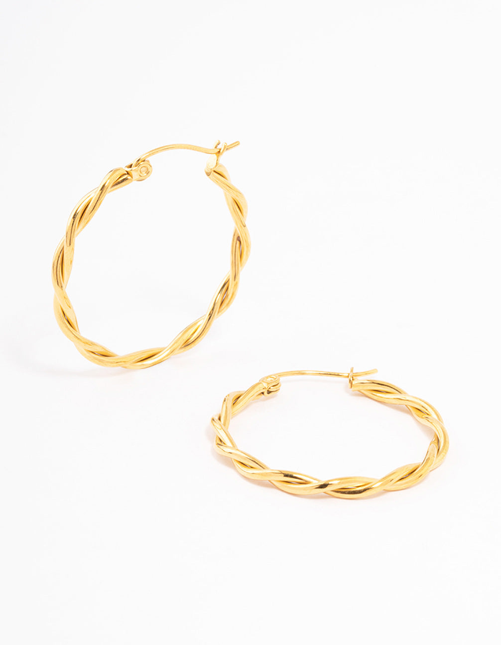 Waterproof Gold Plated Stainless Steel Medium Thin Twisted Hoop Earrings
