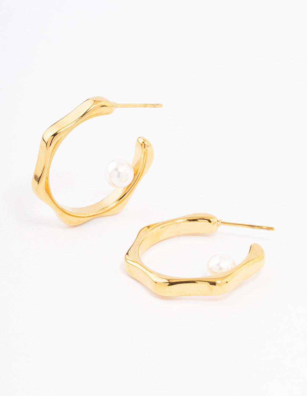 Waterproof Gold Plated Stainless Steel Pearl Hoop Earrings