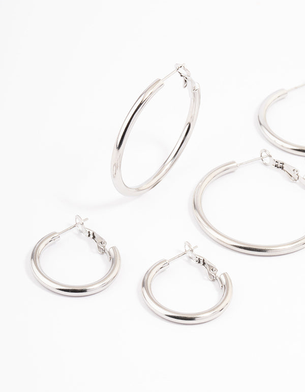 Waterproof Stainless Steel Large Basic Hoop Earrings Pack