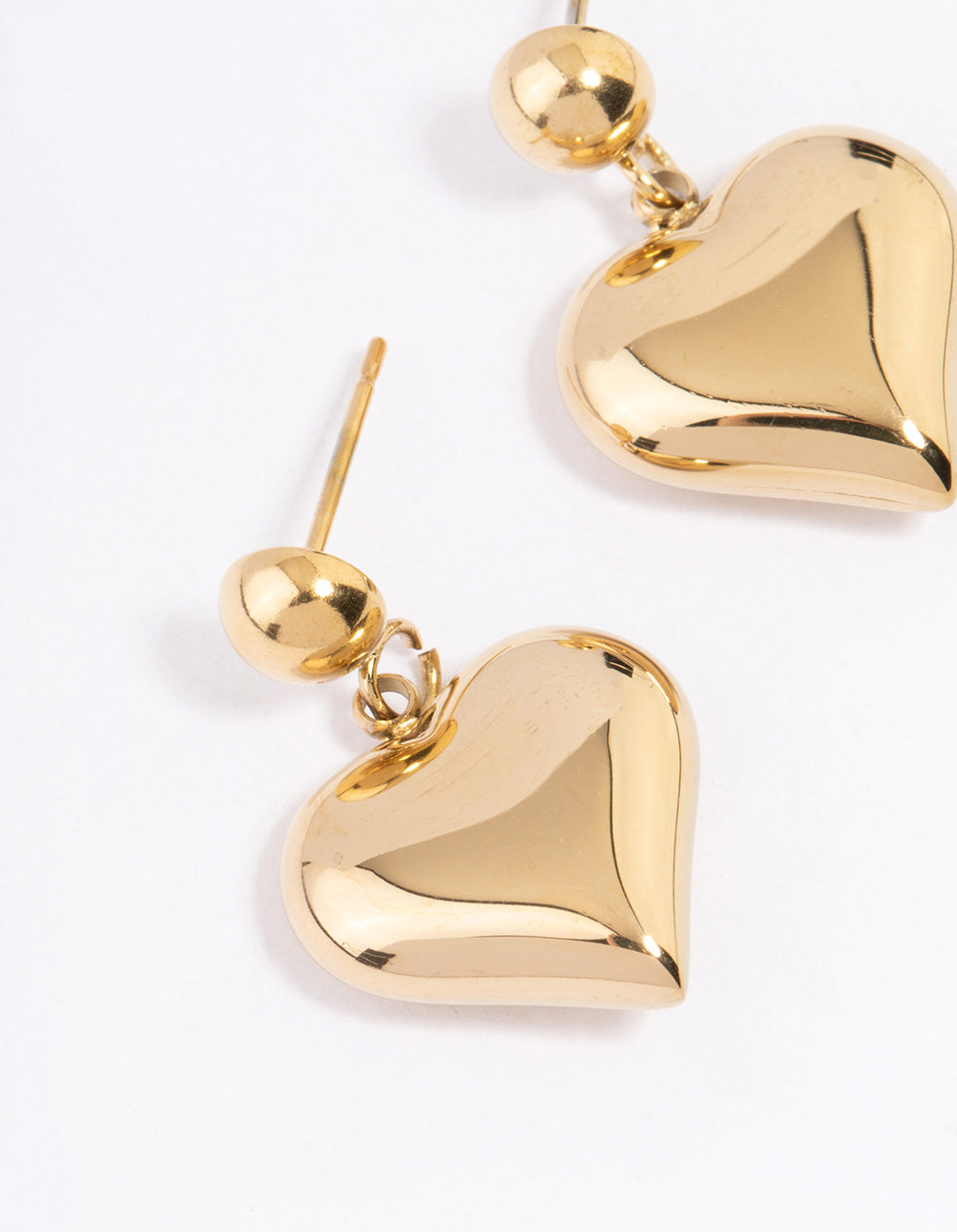 Waterproof Gold Plated Stainless Steel Round & Puffy Heart Drop Earrings