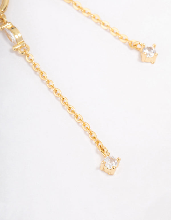 Waterproof Gold Plated Stainless Steel Double Stone Drop Earrings