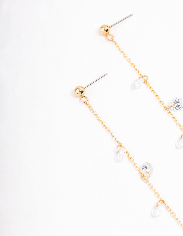 Waterproof Gold Plated Stainless Steel Cubic Zirconia Droplet Drop Earrings