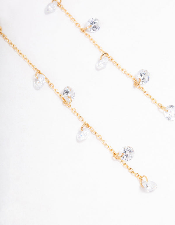 Waterproof Gold Plated Stainless Steel Cubic Zirconia Droplet Drop Earrings