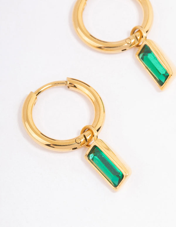 Waterproof Gold Plated Stainless Steel Classic Baguette Huggie Earrings