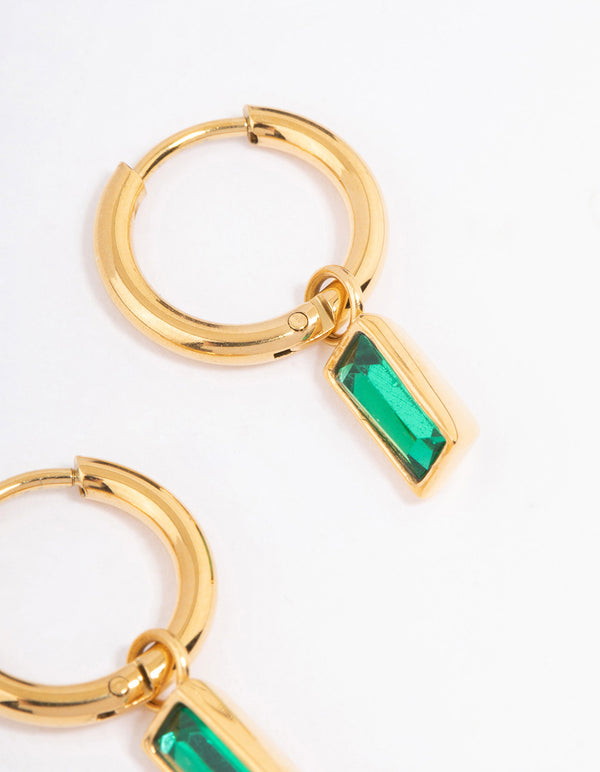 Waterproof Gold Plated Stainless Steel Classic Baguette Huggie Earrings