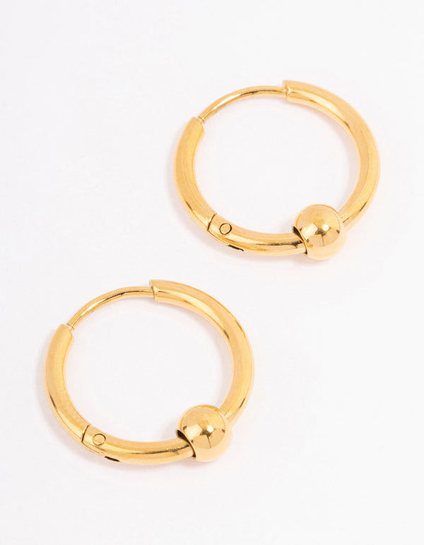 Waterproof Gold Plated Stainless Steel Classic Ball Huggie Earrings