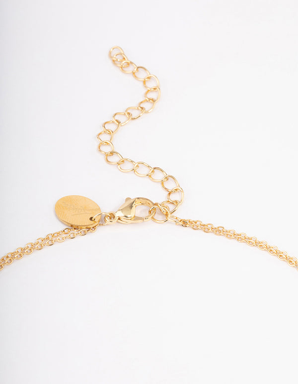Waterproof Gold Plated Stainless Steel Cubic Zirconia Droplet & Disc Necklace