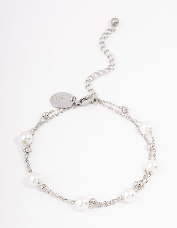 Waterproof Stainless Steel Double Layer Pearl Ball Bracelet