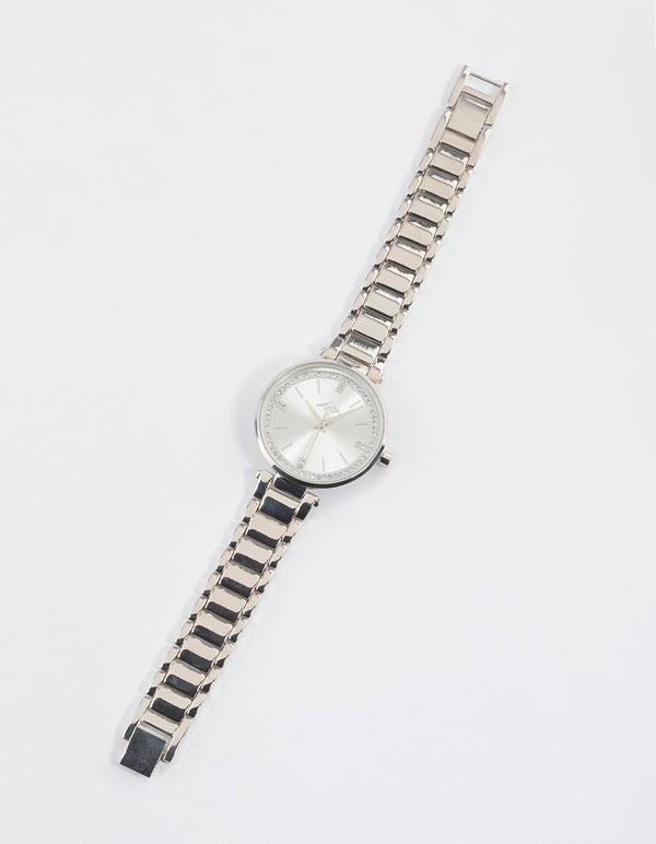 Silver Classic Diamante Link Watch