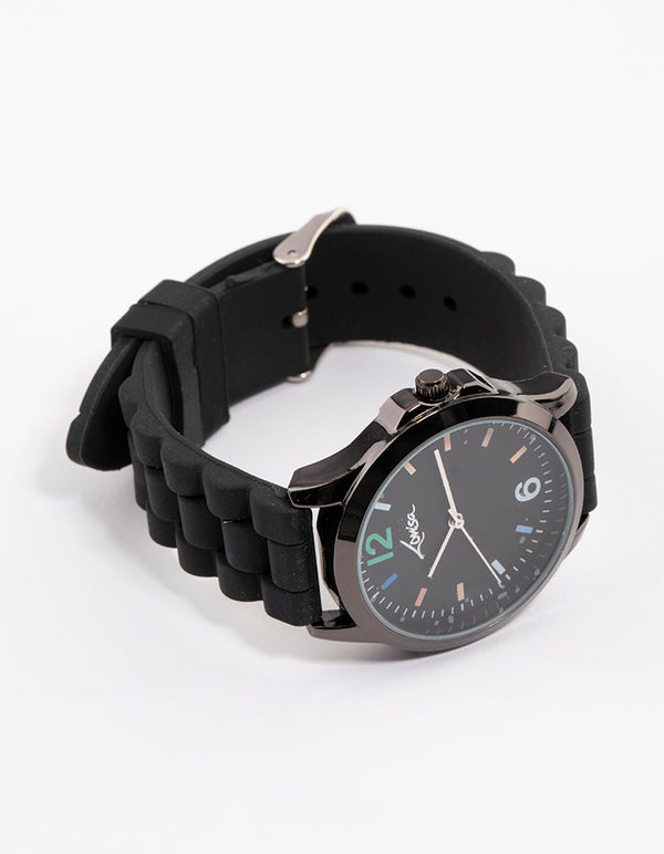 Coated Black Silicone Rainbow Face Watch