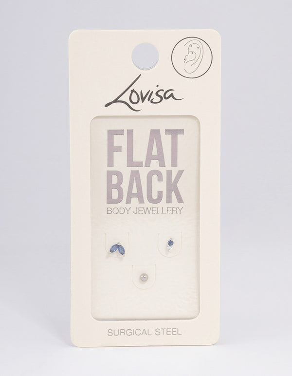 Surgical Steel Cubic Zirconia Double Marquise Flat Back Pack