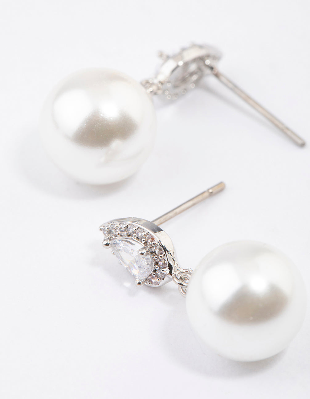 Silver Diamante Pear & Pearl Drop Earrings