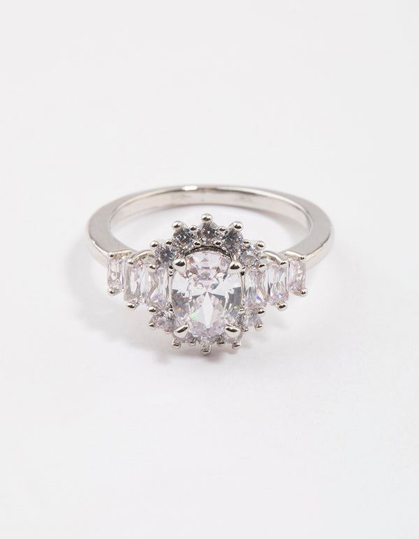 Rhodium Oval & Baguette Cocktail Ring