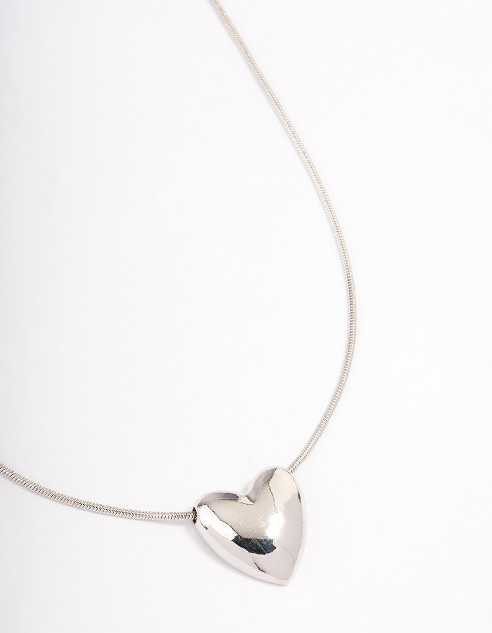 Silver Large Plain Heart Pendant Necklace