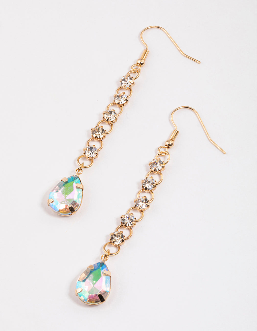 Gold Diamante Link Pear Drop Earrings
