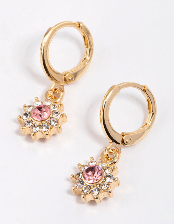 Gold Diamante Mini Flower Huggie Earrings