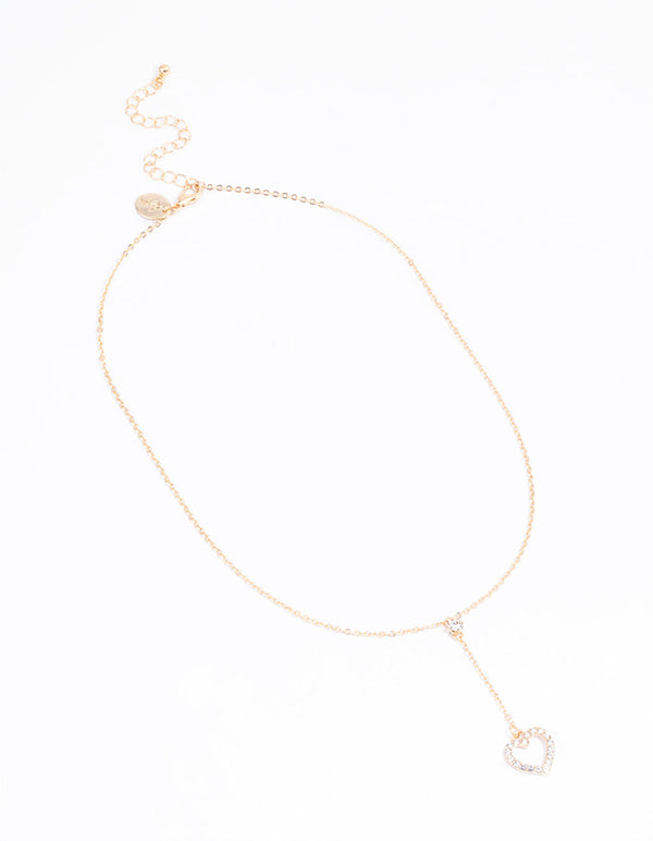 Gold Heart Drop Chain Diamante Necklace