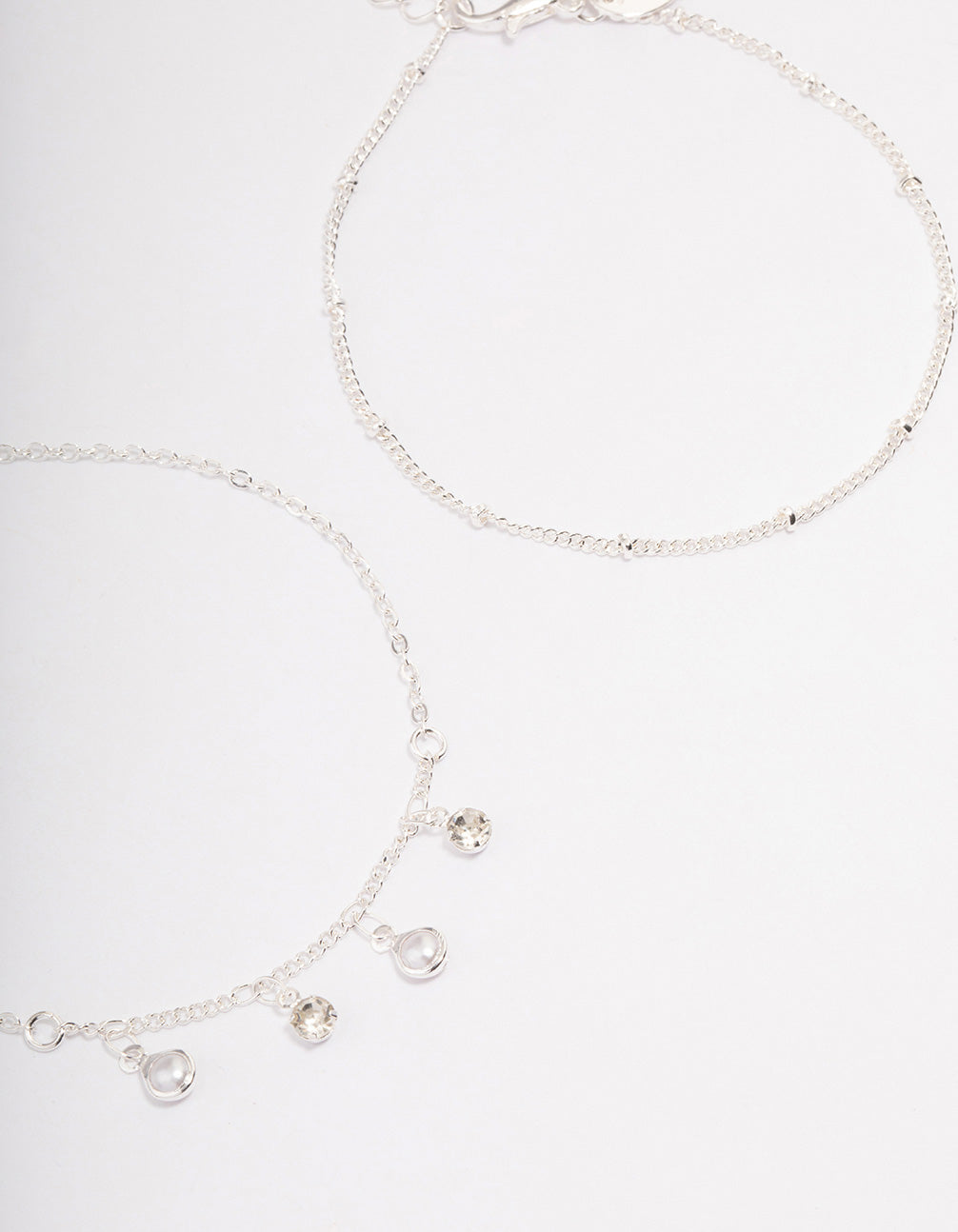 Silver Dainty Diamante & Pearl Bracelet Pack