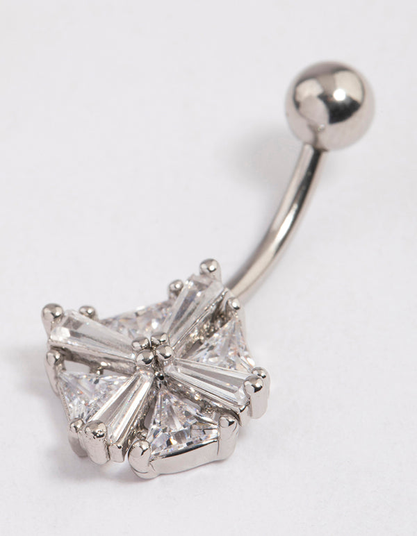 Surgical Steel Cubic Zirconia Square Baguette Belly Ring