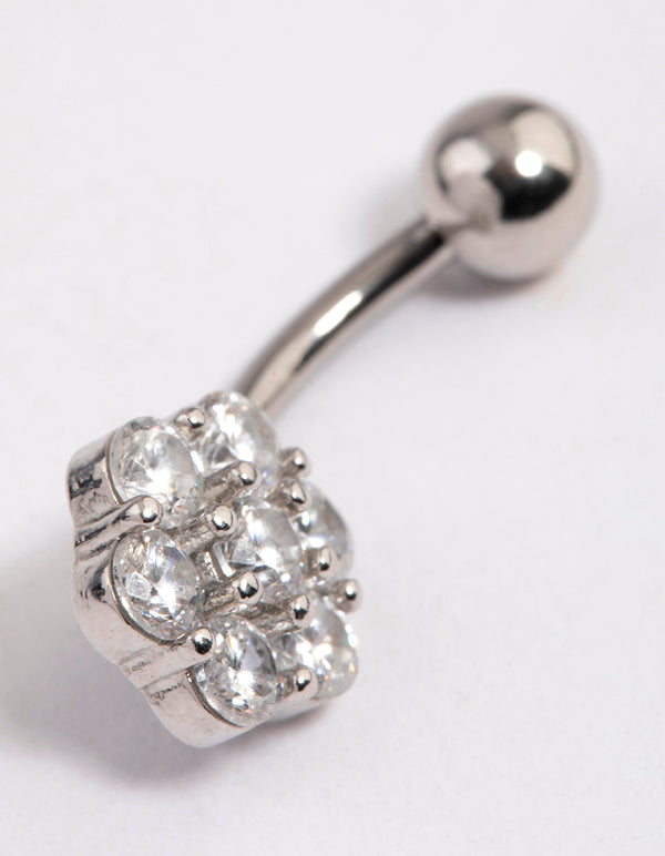 Surgical Steel Cubic Zirconia Chunky Flower Belly Ring