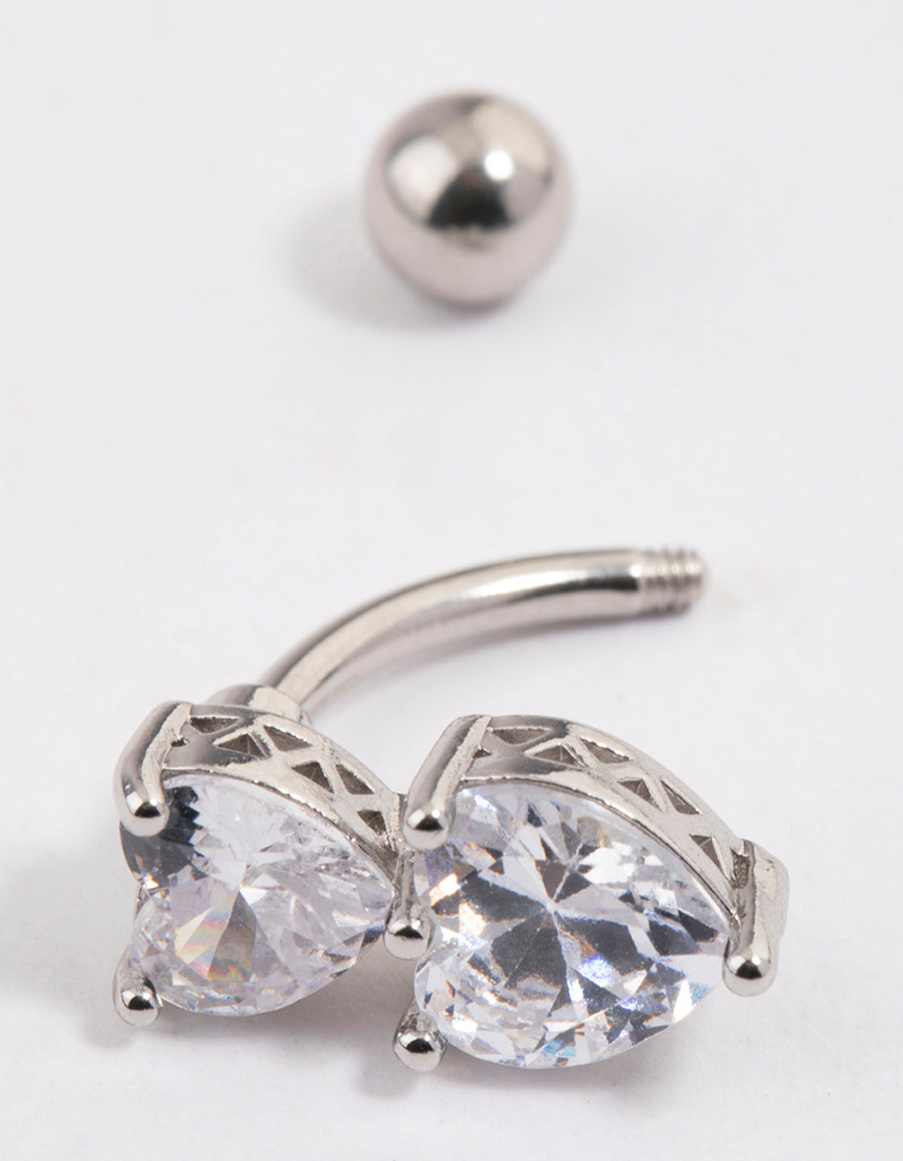 Surgical Steel Cubic Zirconia Heart Stacked Belly Ring