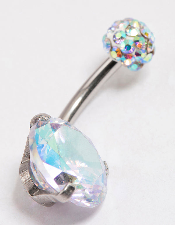 Surgical Steel Cubic Zirconia Round Claw Belly Ring