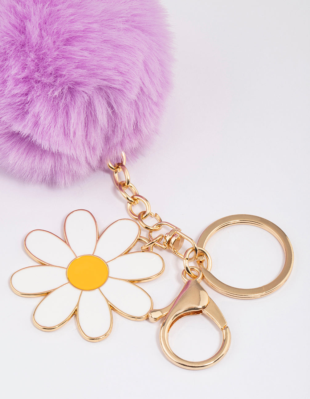 Kids Fabric Daisy Pom Pom Key Ring
