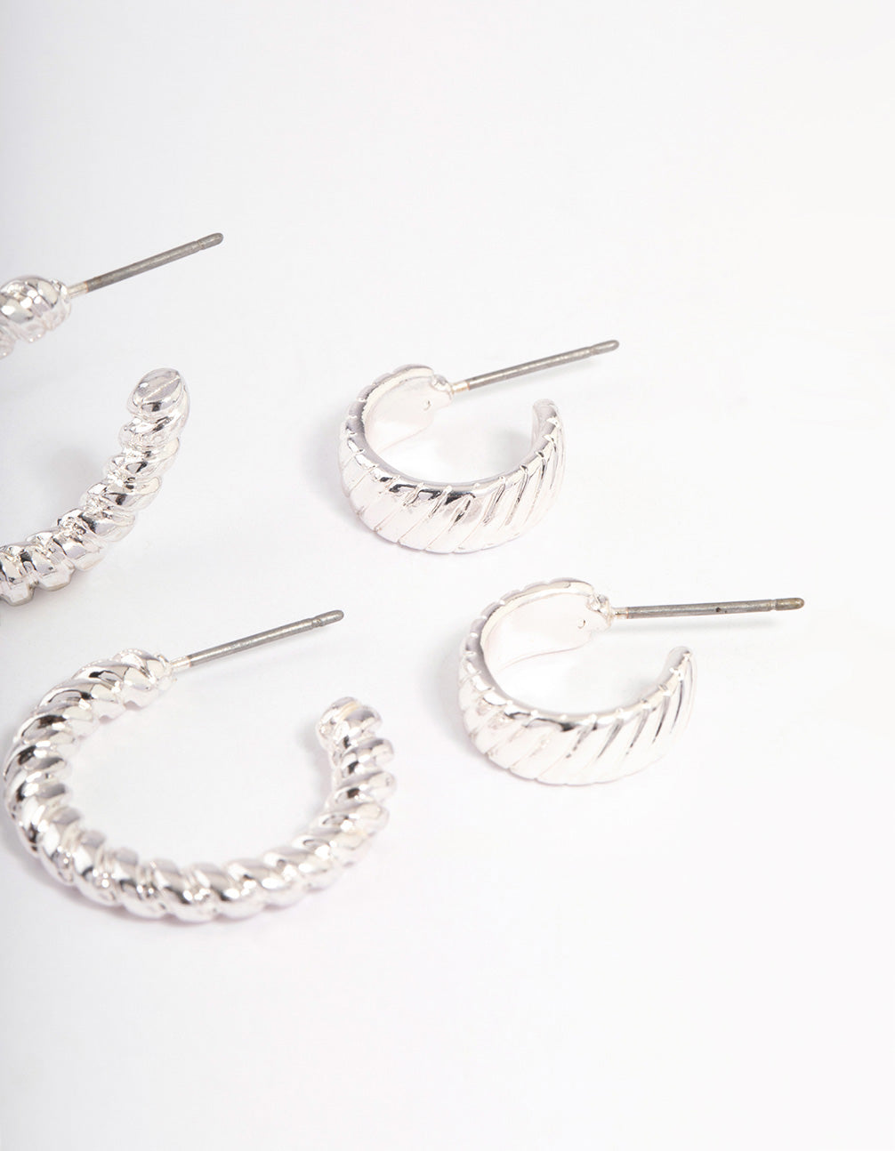 Silver Plated Twisted & Plain Hoop Earrings Pack