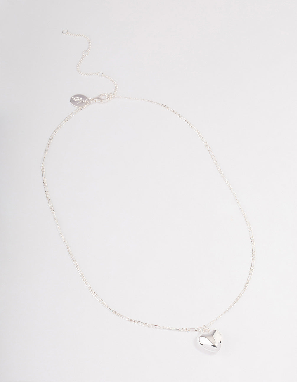 Silver Plated Puffy Heart Figaro Necklace