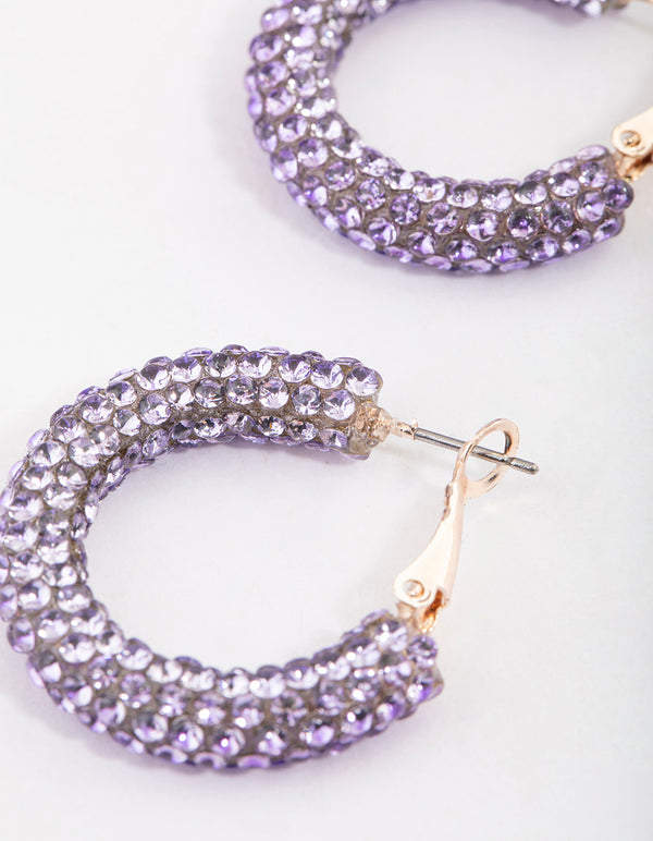 Coated Lilac Jet Crusted Hoop Earrings
