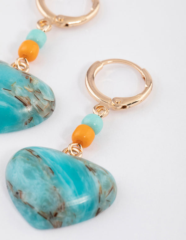 Gold Turquoise Heart Drop Earrings