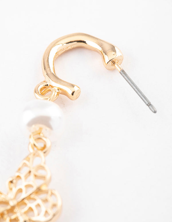 Gold Mini Butterfly Drop Earrings