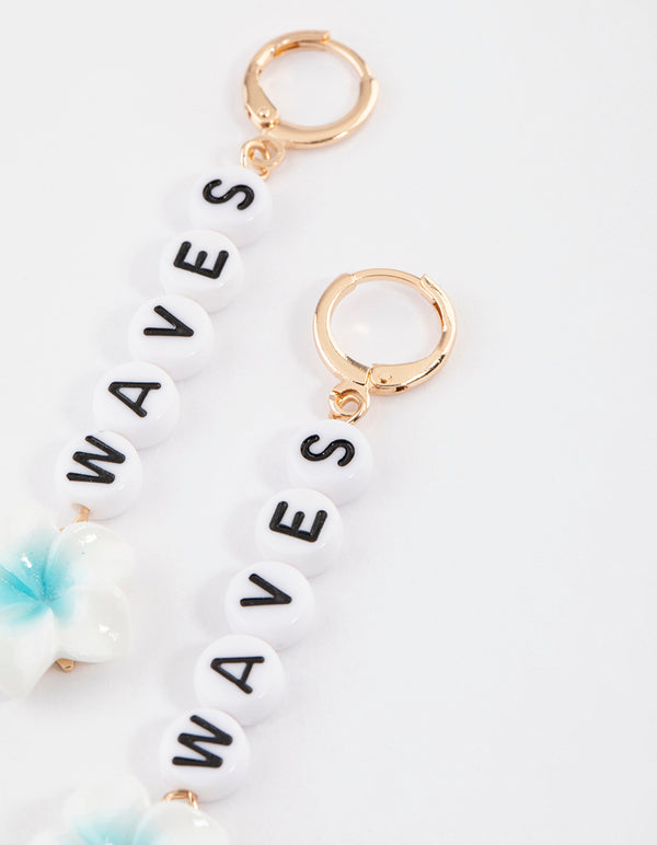Gold Wave Flower Drop Earrings