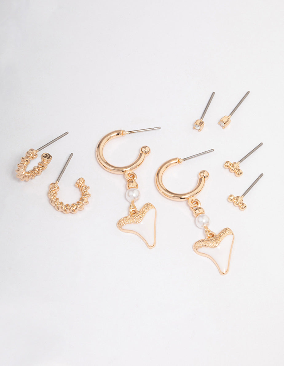 Gold Shark Tooth Earrings 4-Pack