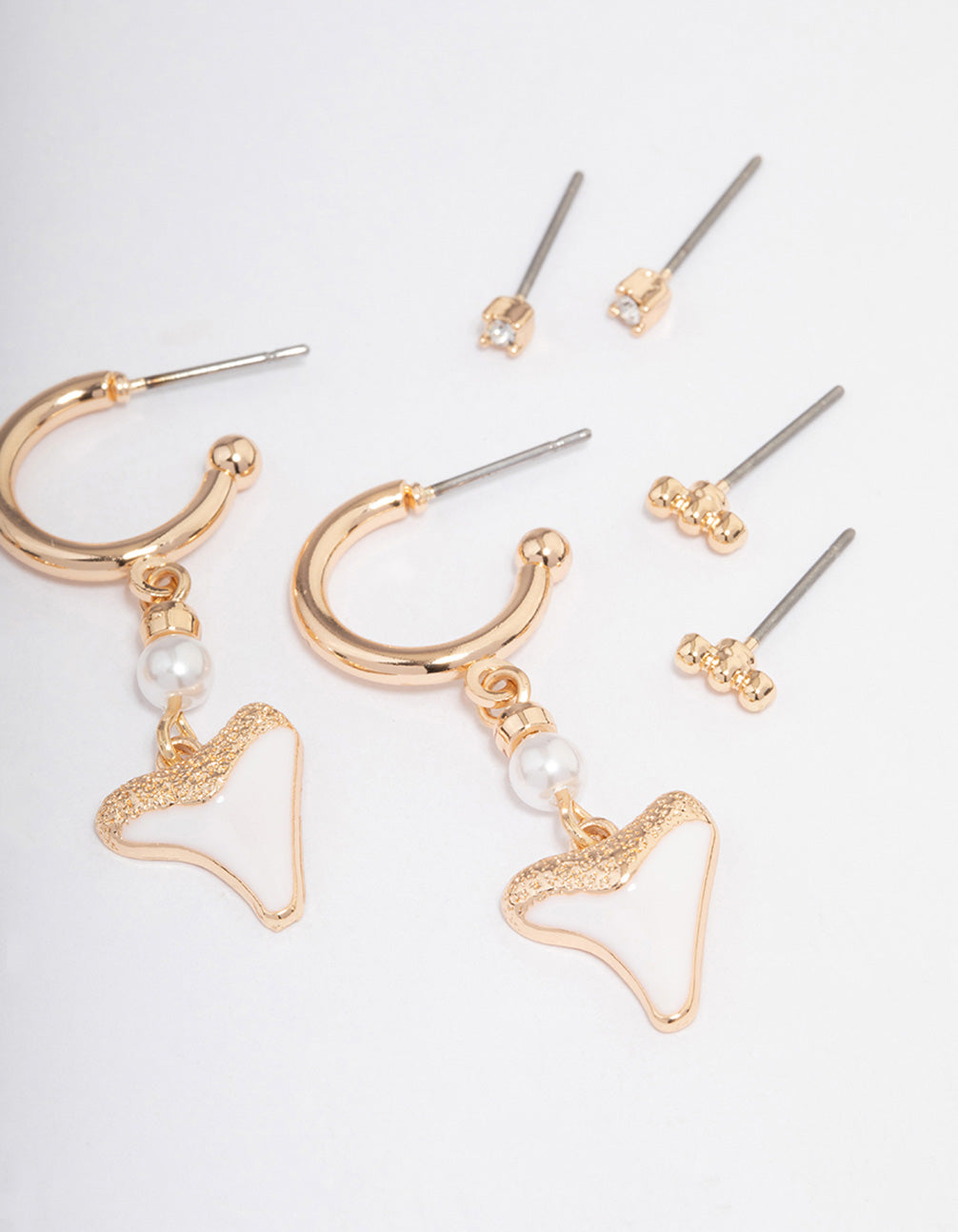 Gold Shark Tooth Earrings 4-Pack